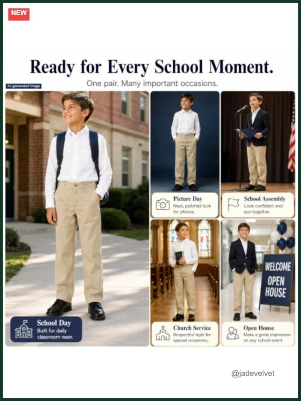 Boys School Uniform Pants Adjustable Waist Cotton Regular Slacks